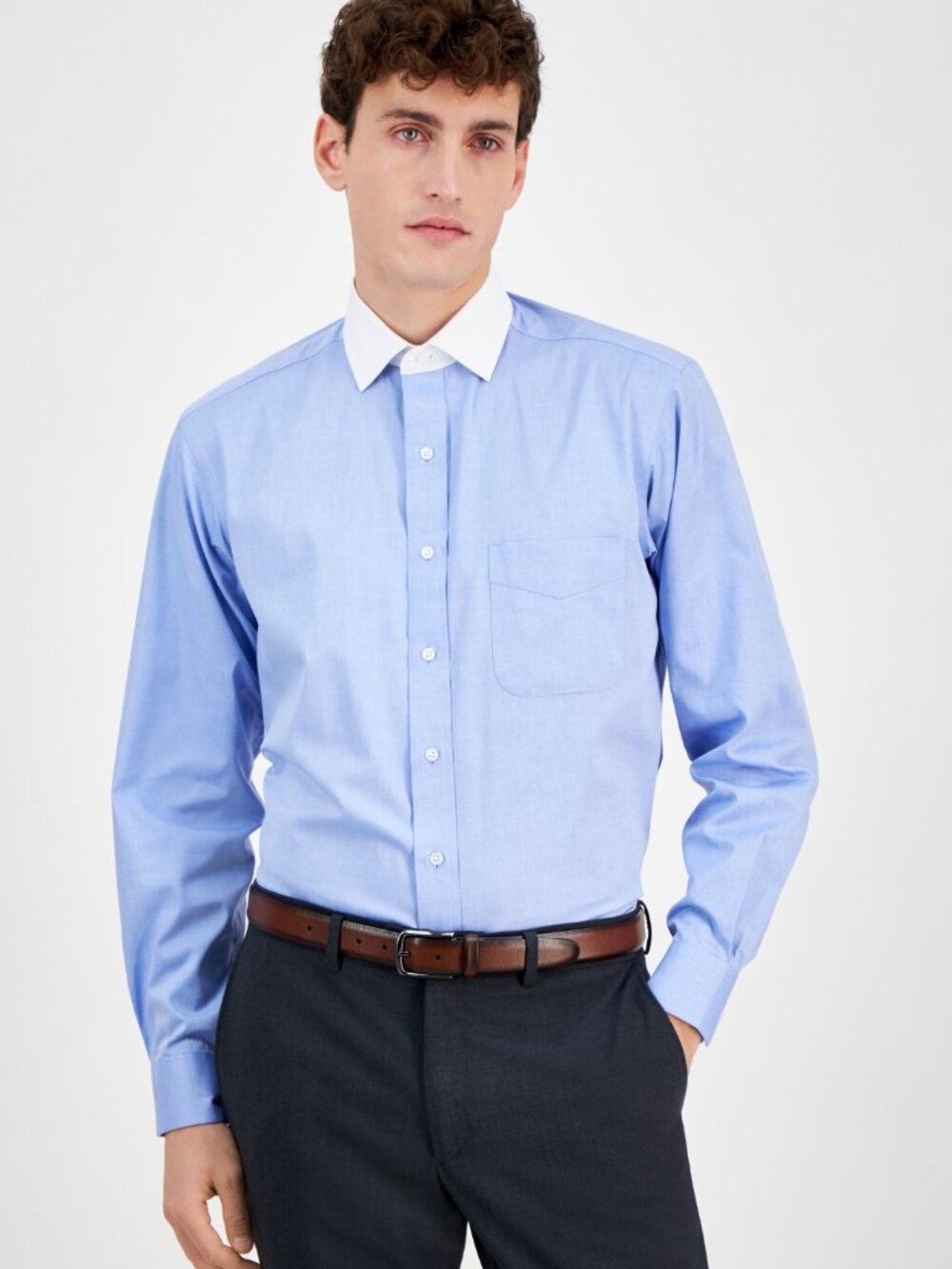 Club Room Men's Pinpoint Solid Dress Shirt, Macy's - Light Blue NWT